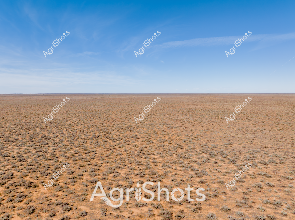 A vast, arid landscape stretches to the distant horizon, revealing a sparse, rocky terrain typical of Australia's dry inland regions. The ground is covered in a mottled pattern of reddish-brown earth interspersed with low, scattered sparse vegetation - characteristic of drought-affected pastoral lands. The sky is a clear, pale blue with subtle wispy clouds, suggesting an expansive and unforgiving environment that challenges agricultural productivity. This scene captures the harsh reality of drought conditions in the Australian outback, where vegetation struggles to survive in the minimal rainfall and extreme temperatures. The landscape speaks to the resilience required in Australian agriculture, where farmers and graziers must adapt to some of the most challenging environmental conditions on the planet.

The image provides a raw, unfiltered view of the Australian interior, showcasing the rugged terrain that defines much of the continent's agricultural frontier. Every detail emphasizes the stark, minimalist beauty of a landscape shaped by extreme climatic conditions.